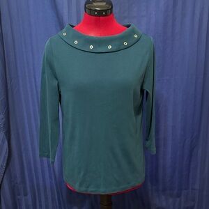 Rafaella Teal Blouse with Grommet Neckline